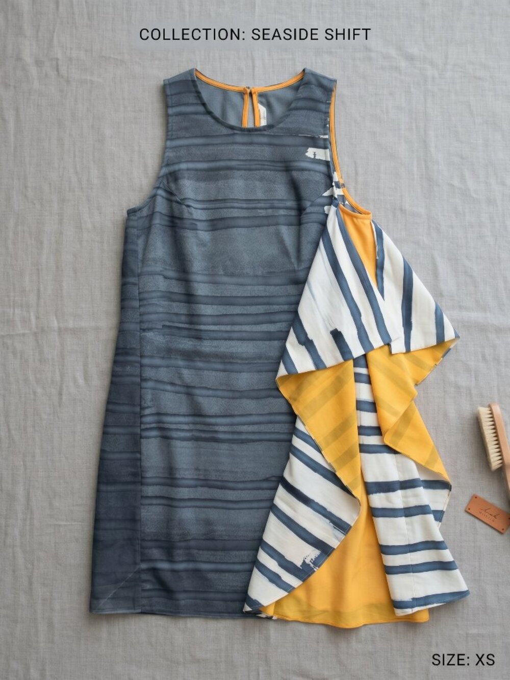 RACHEL Rachel Roy Navy & White Striped Sleeveless Dress with Yellow Accent